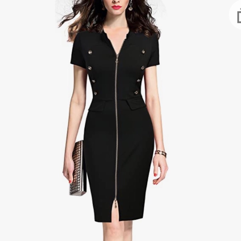 Black Office Pencil Midi Dress